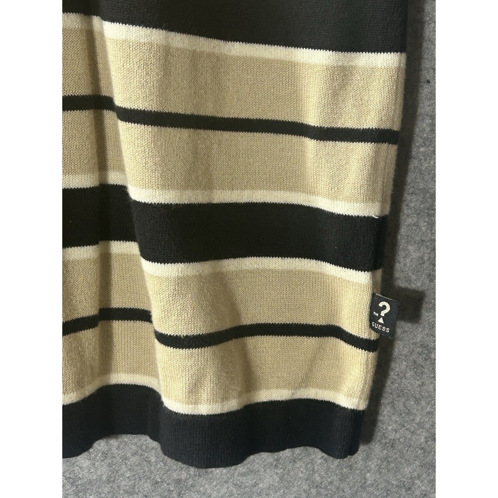 Vintage Y2K Guess V Neck Knit T Shirt XL USA Beige Navy Stripes 90s Mallcore - Picture 3 of 6